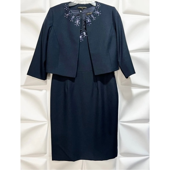 Preston & Yorke Sz 8 Teal Formal Jewel Satin Lined Dress Suit Cropped Jacket Set - Picture 3 of 11